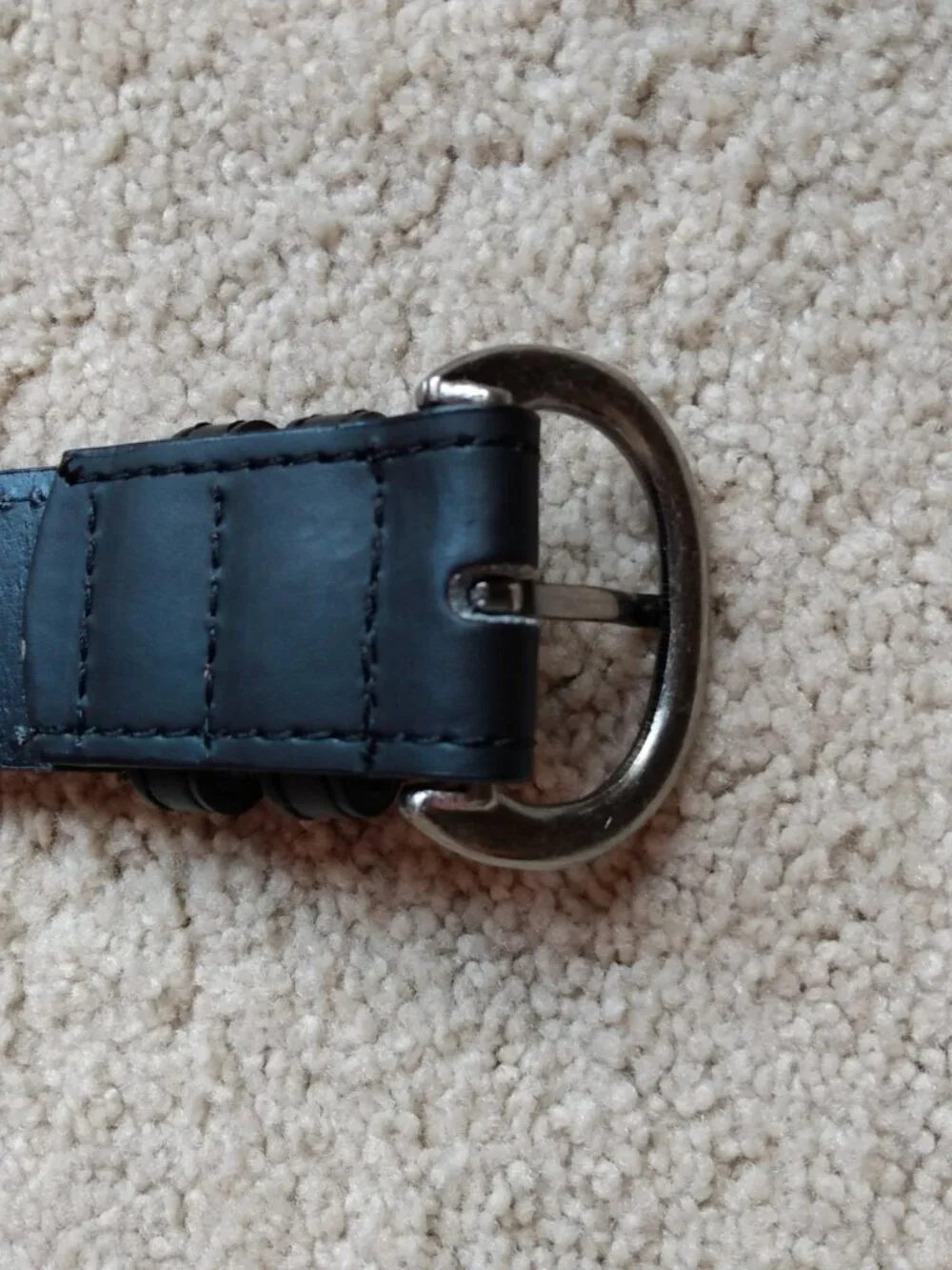 Women's Black bonded leather Belt PU Vinyl Faux w Silver Tone Buckle Sz L 42